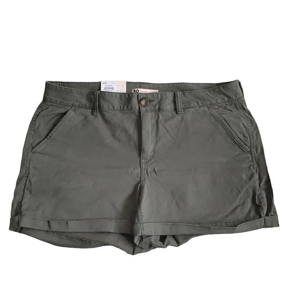 SO Goods For Life NWT Cotton Chino Midi Shorts Low Rise Matte Army Green Size 17